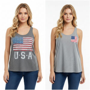 Fifth Sun Small USA Flag Gray Tank Top Bundle